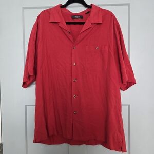 Vintage 90s Axis 100% Silk Red Cuban Collar Shirt Men’s XL Retro Resort Vibe